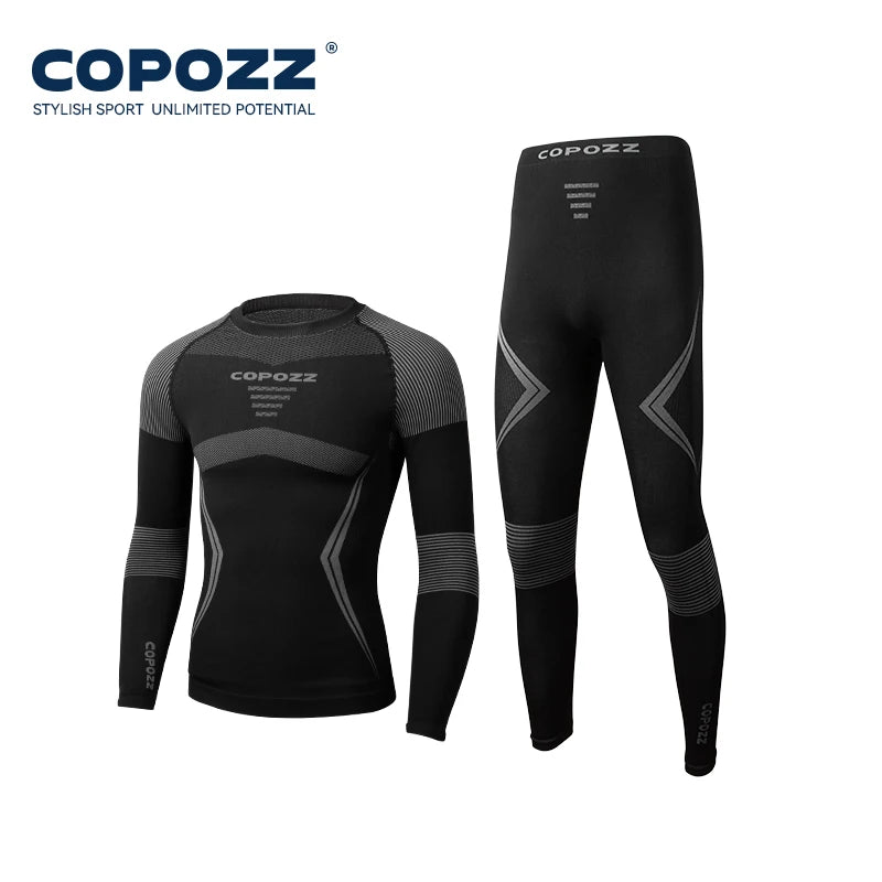 COPOZZ Men Women Ski Thermal Underwear Sets Quick Dry Functional Compression Tracksuit Tight Snowboarding Tops and Pants Adult