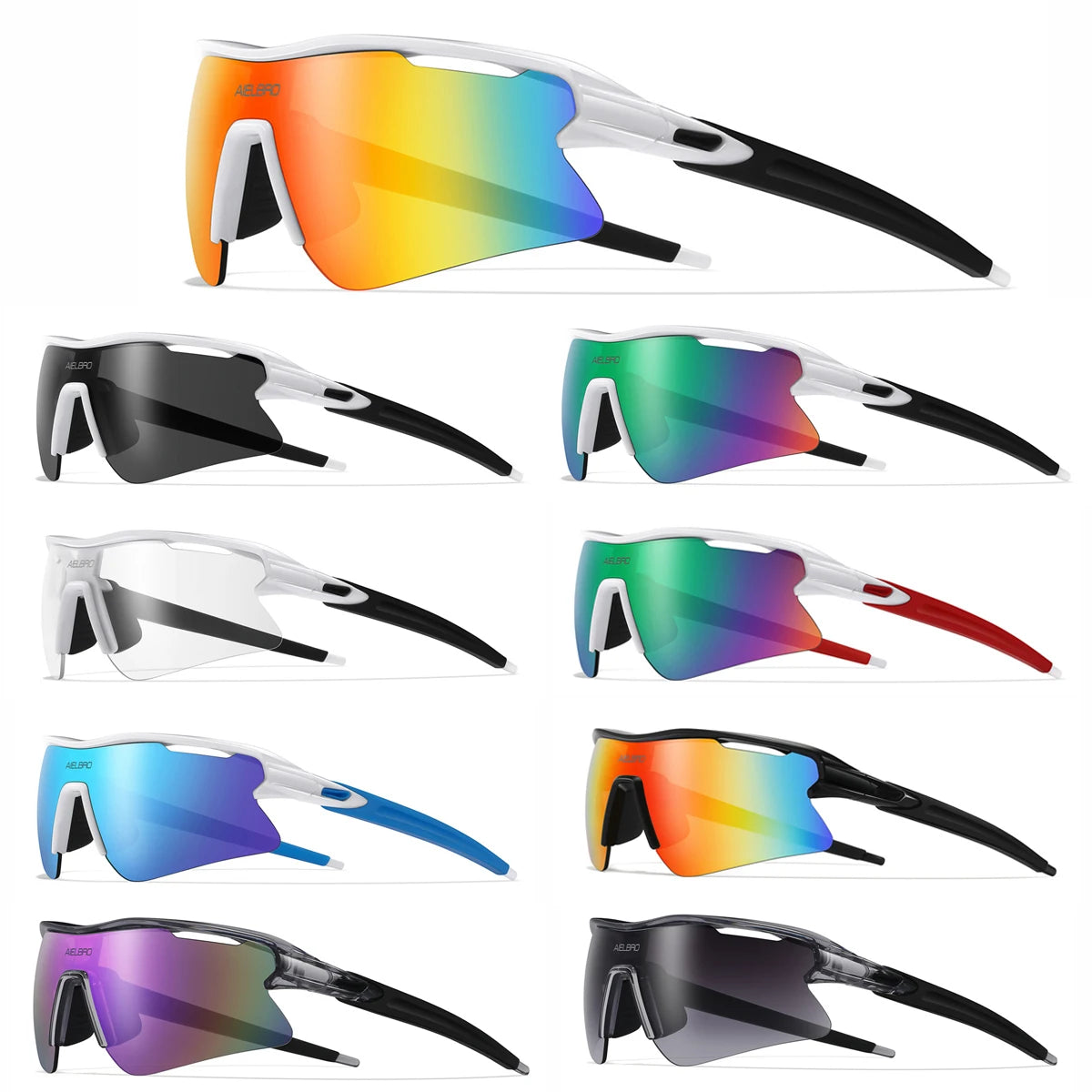 AIELBRO Sports Sunglasses for Men Women Cycling Running - UV400 Protection Bicycle Glasses for Road Bike & Outdoor Activities