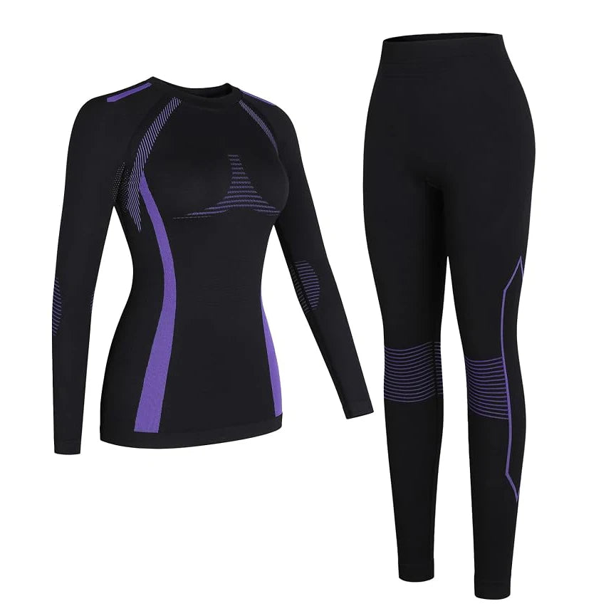 Anfilia Women Ski Thermal Underwear Sets Moisture-wicking & Quick Drying Tight Crew Neck Seamless Knitted Base Layer Long Johns