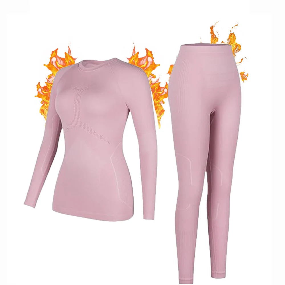 Anfilia Women Ski Thermal Underwear Sets Moisture-wicking & Quick Drying Tight Crew Neck Seamless Knitted Base Layer Long Johns