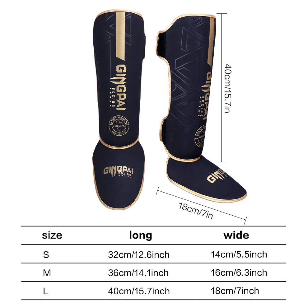 High-Quality PU Leather Boxing Shin Guards Ankle Support Protector MMA Muay Thai Training Leg Warmers Light Kicking Shin Pads