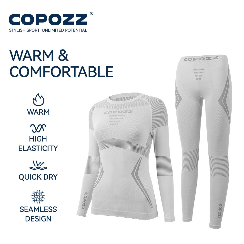 COPOZZ Men Women Ski Thermal Underwear Sets Quick Dry Functional Compression Tracksuit Tight Snowboarding Tops and Pants Adult