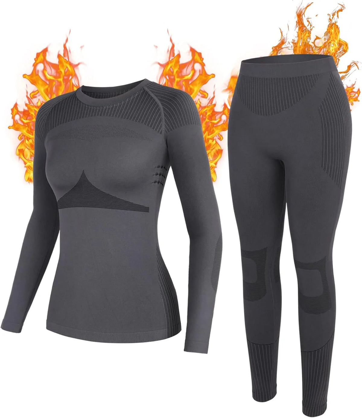 Anfilia Women Ski Thermal Underwear Sets Moisture-wicking & Quick Drying Tight Crew Neck Seamless Knitted Base Layer Long Johns