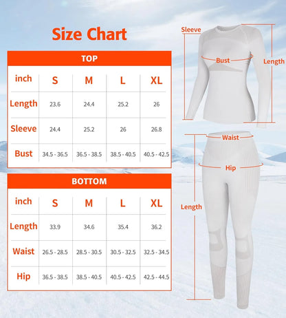 Anfilia Women Ski Thermal Underwear Sets Moisture-wicking & Quick Drying Tight Crew Neck Seamless Knitted Base Layer Long Johns