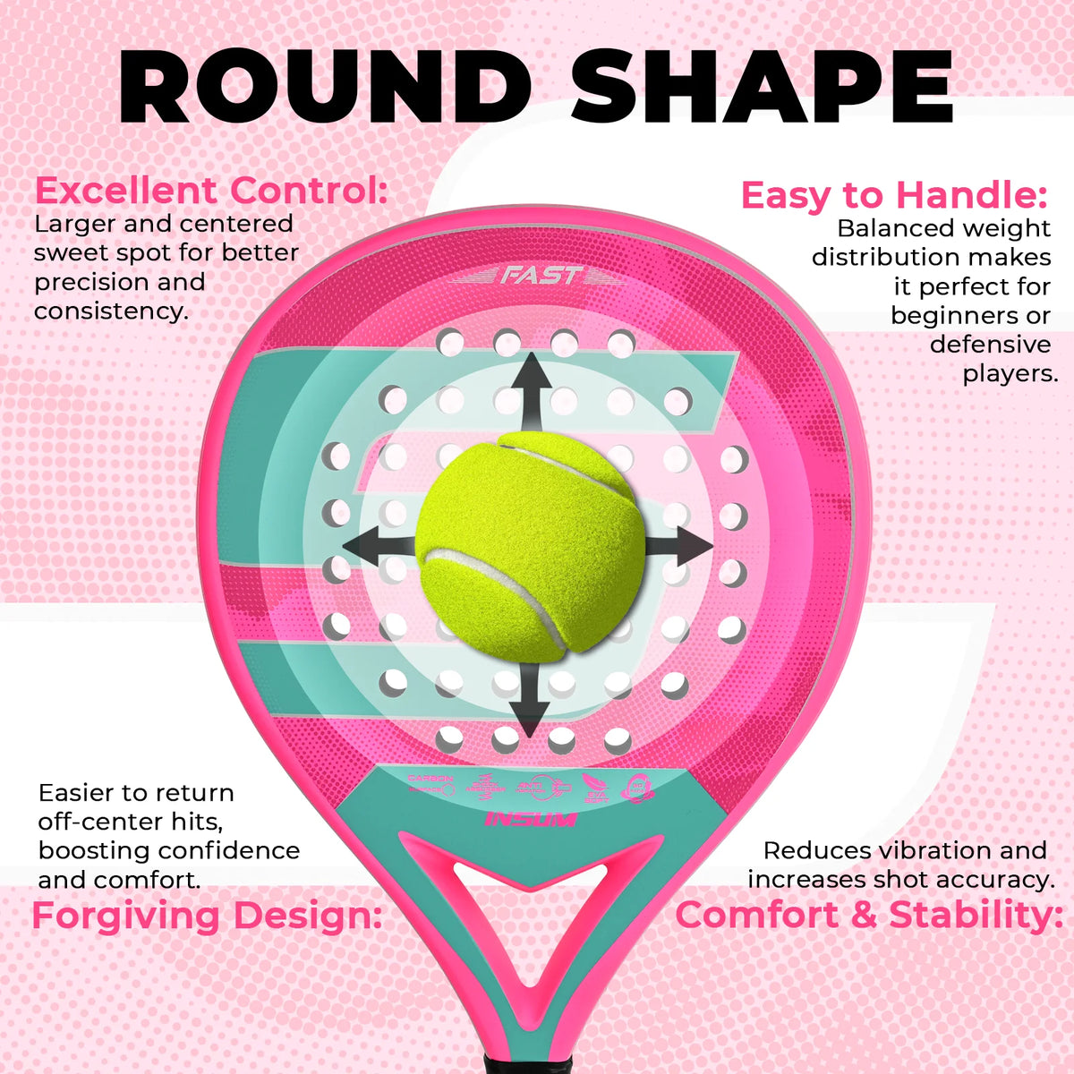 INSUM Padel Racket Carbon Fiber Surface with EVA Memory Flex Foam Core Padel Tennis Racket Lightweight Paddle Racquet
