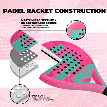 INSUM Padel Racket Carbon Fiber Surface with EVA Memory Flex Foam Core Padel Tennis Racket Lightweight Paddle Racquet