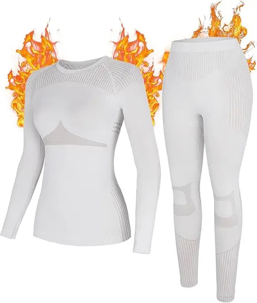 Anfilia Women Ski Thermal Underwear Sets Moisture-wicking & Quick Drying Tight Crew Neck Seamless Knitted Base Layer Long Johns