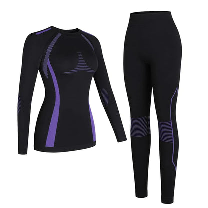 Anfilia Women Ski Thermal Underwear Sets Moisture-wicking & Quick Drying Tight Crew Neck Seamless Knitted Base Layer Long Johns