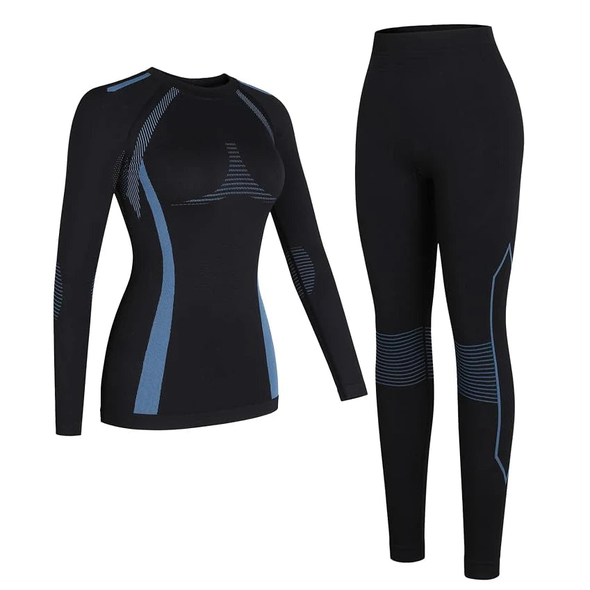 Anfilia Women Ski Thermal Underwear Sets Moisture-wicking & Quick Drying Tight Crew Neck Seamless Knitted Base Layer Long Johns