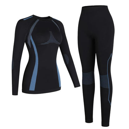 Anfilia Women Ski Thermal Underwear Sets Moisture-wicking & Quick Drying Tight Crew Neck Seamless Knitted Base Layer Long Johns
