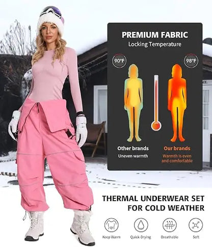 Anfilia Women Ski Thermal Underwear Sets Moisture-wicking & Quick Drying Tight Crew Neck Seamless Knitted Base Layer Long Johns