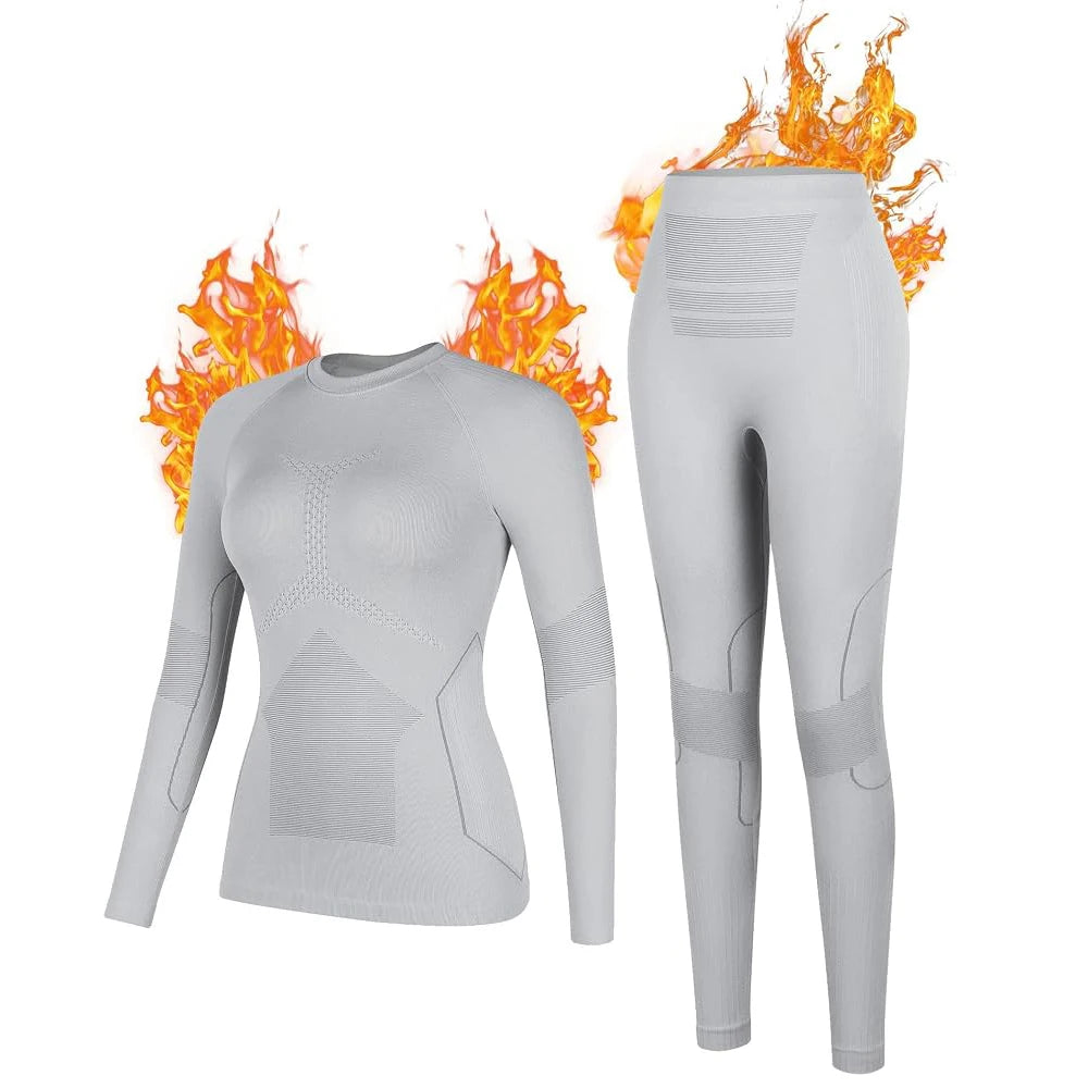 Anfilia Women Ski Thermal Underwear Sets Moisture-wicking & Quick Drying Tight Crew Neck Seamless Knitted Base Layer Long Johns