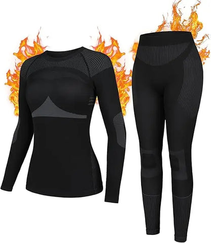 Anfilia Women Ski Thermal Underwear Sets Moisture-wicking & Quick Drying Tight Crew Neck Seamless Knitted Base Layer Long Johns