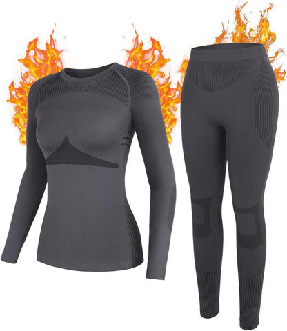 Anfilia Women Ski Thermal Underwear Sets Moisture-wicking & Quick Drying Tight Crew Neck Seamless Knitted Base Layer Long Johns