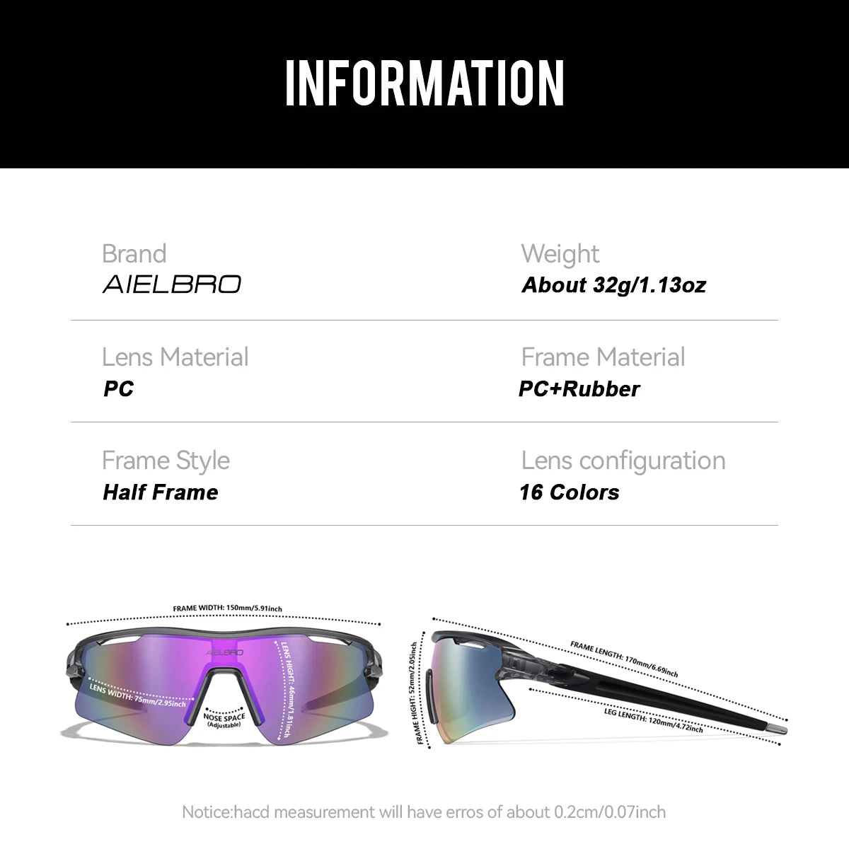 AIELBRO Sports Sunglasses for Men Women Cycling Running - UV400 Protection Bicycle Glasses for Road Bike & Outdoor Activities